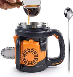 HA BIN Lustige 3D Kaffeetasse im Motorsäge-Design 