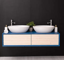 Hänge-Waschbecken-Unterschrank in Lamellenoptik,