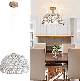 Hängelampe Retro Rattan, Boho Vintage Rattanlampe 