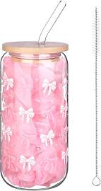Haiabei Rosa Schleife Glasbecher mit Deckel und