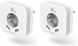 Hama LED Nachtlicht mit Steckdose, 2 USB A