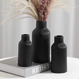 Hanaomaoyi Schwarze Keramik-Blumenvase, 3er-Set,