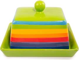 Handbemalte Butterdose aus Keramik mit Deckel,