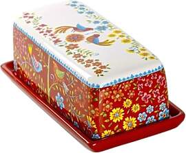 Handbemalte Keramik-Butterdose mit Deckel,