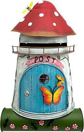 Handbemalter Briefkasten Pilzhaus, Blau mit