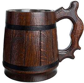 Handgefertigter Bierkrug aus Eichenholz Edelstahl