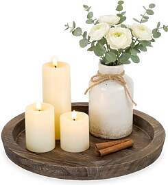 Hanobe Kerzentablett Holz Deko Tablett: Rund