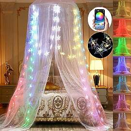 HanYun Moskitonetz Bett Betthimmel mit 100 LED RGB 
