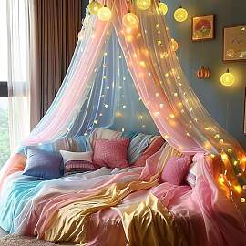 HanYun Regenbogen Betthimmel Mädchen, Bett