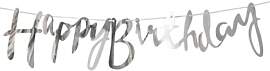Happy Birthday Banner in Silber mit Glitter,