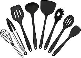 HaWare Küchenhelfer Set, 8 Stück Schwarz Silikon 