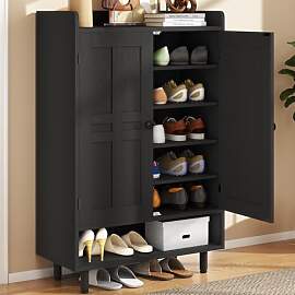 Hawthyhome Schwarz Schuhschrank Holz mit Türen,
