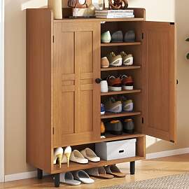 Hawthyhome Walnuss Schuhschrank Holz mit Türen,