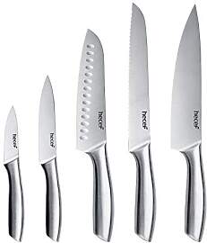 hecef Silbernes Küchenmesserset mit Hohlem Griff, 