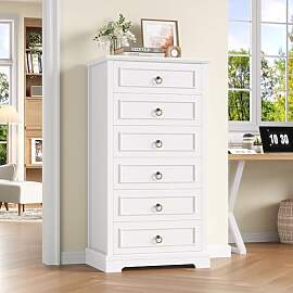 hefoths 131cm Hoch Kommode Weiß mit 6 Schubladen, 