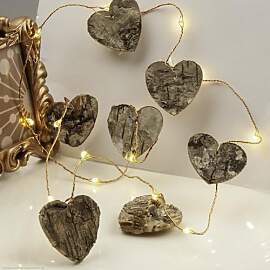 hellum Lichterkette innen mit Holzherzen, Draht