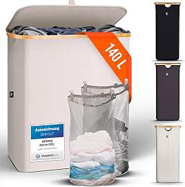 HENNEZ Wäschekorb mit Deckel 2 Fächer