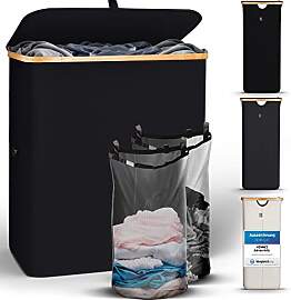 HENNEZ Wäschekorb mit Deckel 2 Fächer