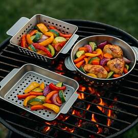 HeRo24 Grillkörbe 3er Set Edelstahl Grillpfanne