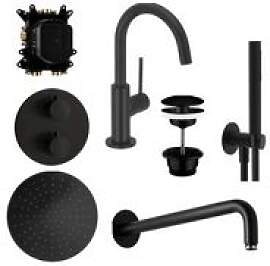 Herzbach Deep Black Duscharmatur Set Waschtisch,