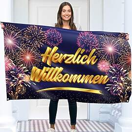 Herzlich Willkommen Banner 150 x 90 cm – Zuhause 