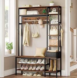 HEXCELEN Garderobenständer mit Schuhbank,