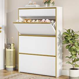 HEXCELEN Schmaler Schuhschrank mit 3 Klapptüren,