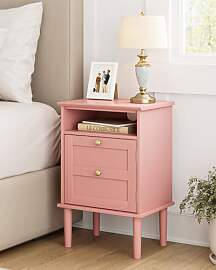 HEYZOEY Nachttisch Rosa Holz mit Tür und offenem