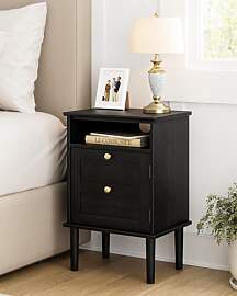 HEYZOEY Nachttisch Schwarz Holz mit Tür und