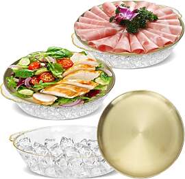 HFZCV 3er Set Edelstahl Tablett Rund Gold, 30 cm