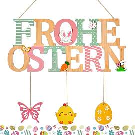 HGRGHH Türschild Frohe Ostern Schriftzug Holz