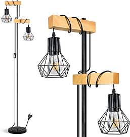 HiBay Stehlampe LED 2 Flammig E27 Stehleuchte Holz 
