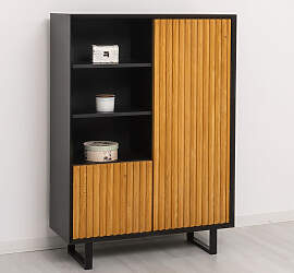 Highboard Skandi mit Holztüren in Lamellenoptik