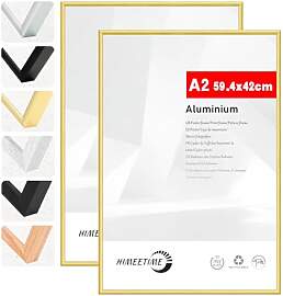 HIMEETIME® 2x Bilderrahmen DIN A2 42x59,4 cm Gold 
