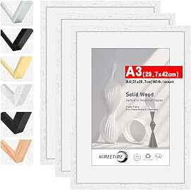 HIMEETIME® 3x Bilderrahmen DIN A3 30x42 cm Weiss
