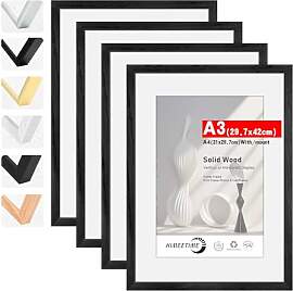 HIMEETIME® 4x Bilderrahmen DIN A3 30x42 cmSchwarz 