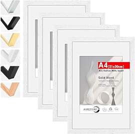 HIMEETIME® 4x Bilderrahmen DIN A4 21x30 cm Weiss