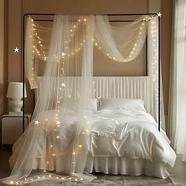 Himmelbett Vorhänge mit Sternenlichtkette,