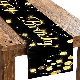 HJZHII Tischläufer Geburtstag Schwarz Gold, Happy 
