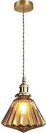 Hnexsei Vintage Gold Pendelleuchte mit Glasschirm, 