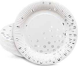 HNH Pappteller Set 23cm 50er-Set Weiß mit Silber