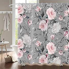 Hnmdmyi Duschvorhang Blumen 180x180, Rosa Grau