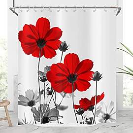 Hnmdmyi Duschvorhang Blumen 180x180, Rot und Grau