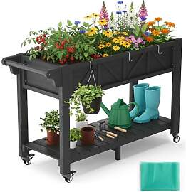 Hochbeet 120x44x70cm, Metall Hochbeet mit Rollen