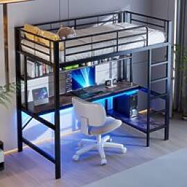 Hochbett 90x200 mit LED, Schreibtisch, USB und