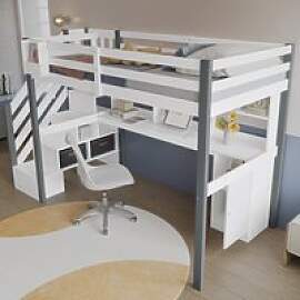 Hochbett 90x200 mit Regal, Schreibtisch und