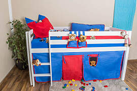 Hochbett Julian Buche massiv weiß, inkl. Rollrost 