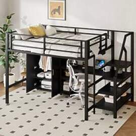 Hochbett Metall 140x200cm mit Kleiderschrank,