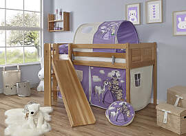 Hochbett TICAA "Ekki", lila (buche natur 