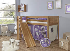 Hochbett TICAA "Ekki", lila (buche natur 